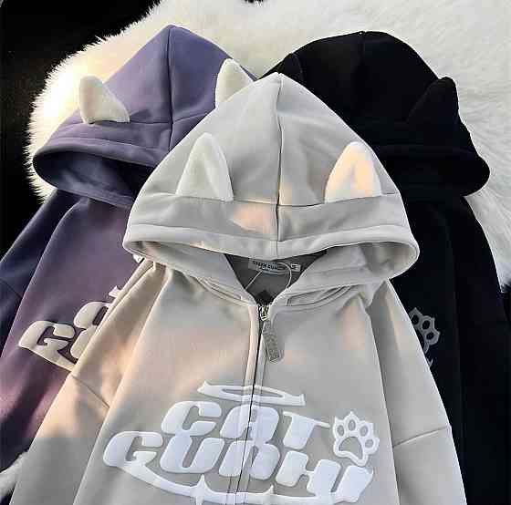 Жіночий теплий оверсайз худі з вушками тринитка на флісі Одеса