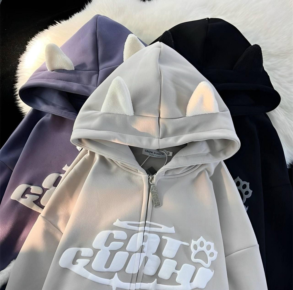 Жіночий теплий оверсайз худі з вушками тринитка на флісі Одеса - фото 3