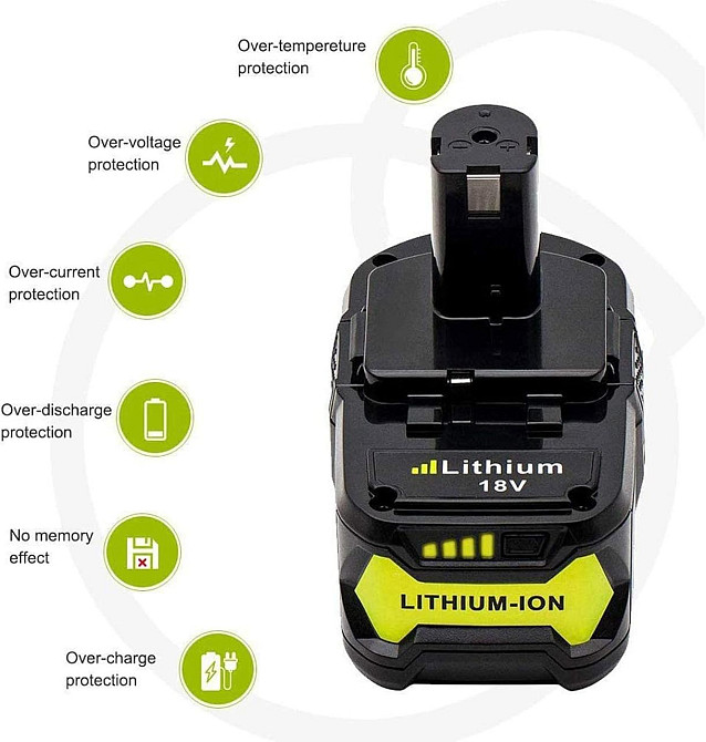 Аккумулятор BATTOOL для Ryobi ONE+ 18 В, 5,5 А·ч, 99 Вт·ч, Li-Ion, LED, совместим P102–P108, RB18L Киев - изображение 13