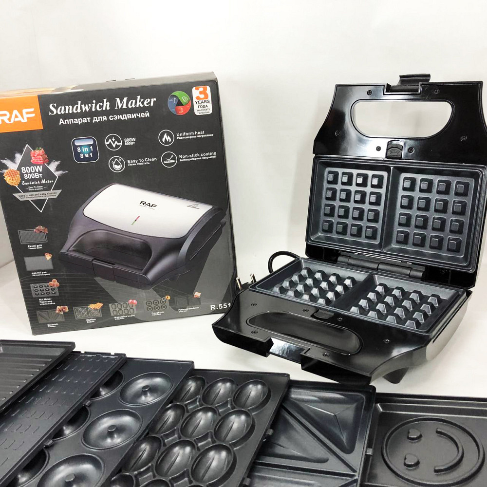 Прижимной домашний гриль RAF R.551 850 Вт 8 в 1, Сковорода с сэндвич дном, Гриль для дома електрогриль UI-87 Львов - изображение 11