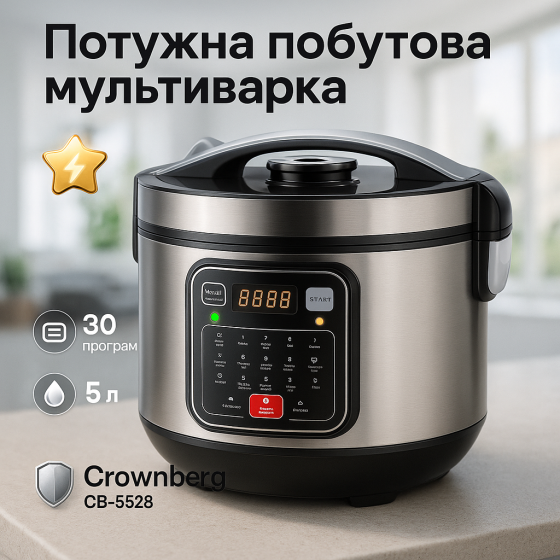 Мультиварка 30 програм Crownberg CB-5528 5л 1000Вт електронне керування з дисплеєм та функцією скороварки HM-31 Львів