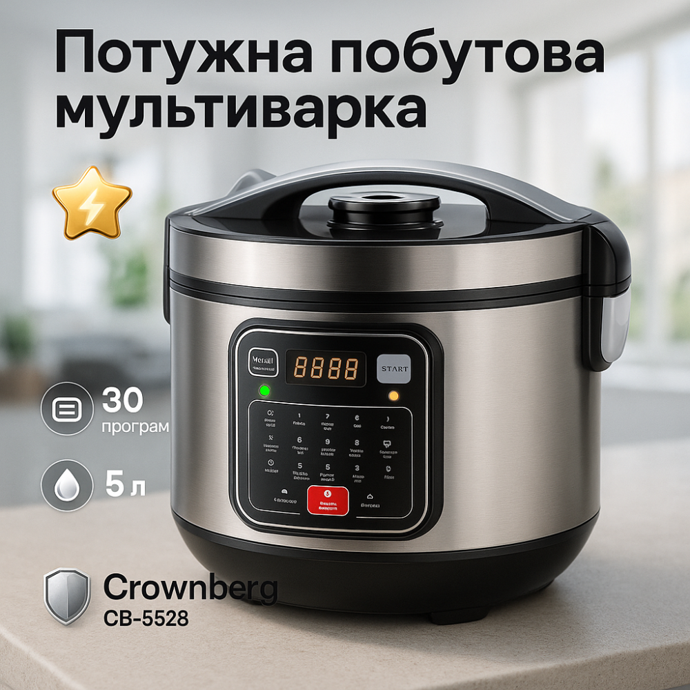 Мультиварка 30 программ Crownberg CB-5528 5л 1000Вт электронное управление с дисплеем и функцией скороварки HM-31 Львов - изображение 3