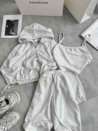 Жіночий повсякденний костюм-трійка: кофта топ і штани двонитка Меланж, 46/48 Одеса