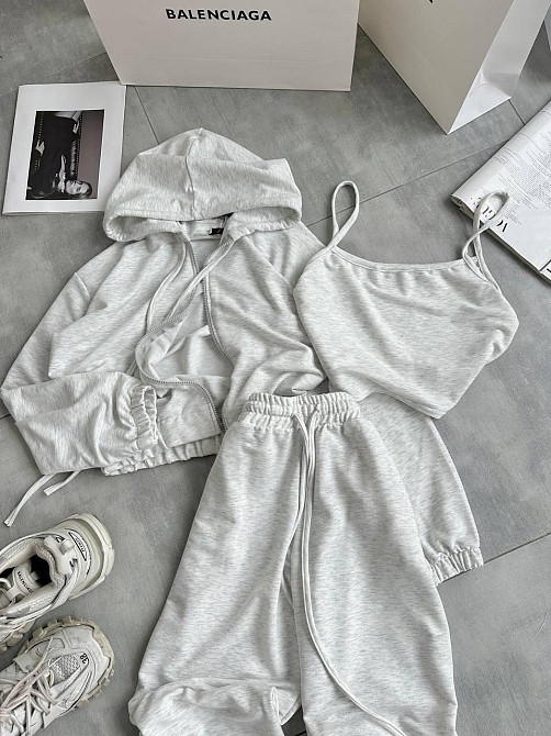 Женский повседневный костюм тройка: кофта топ и штаны двунить 46/48, Меланж Одесса - изображение 5