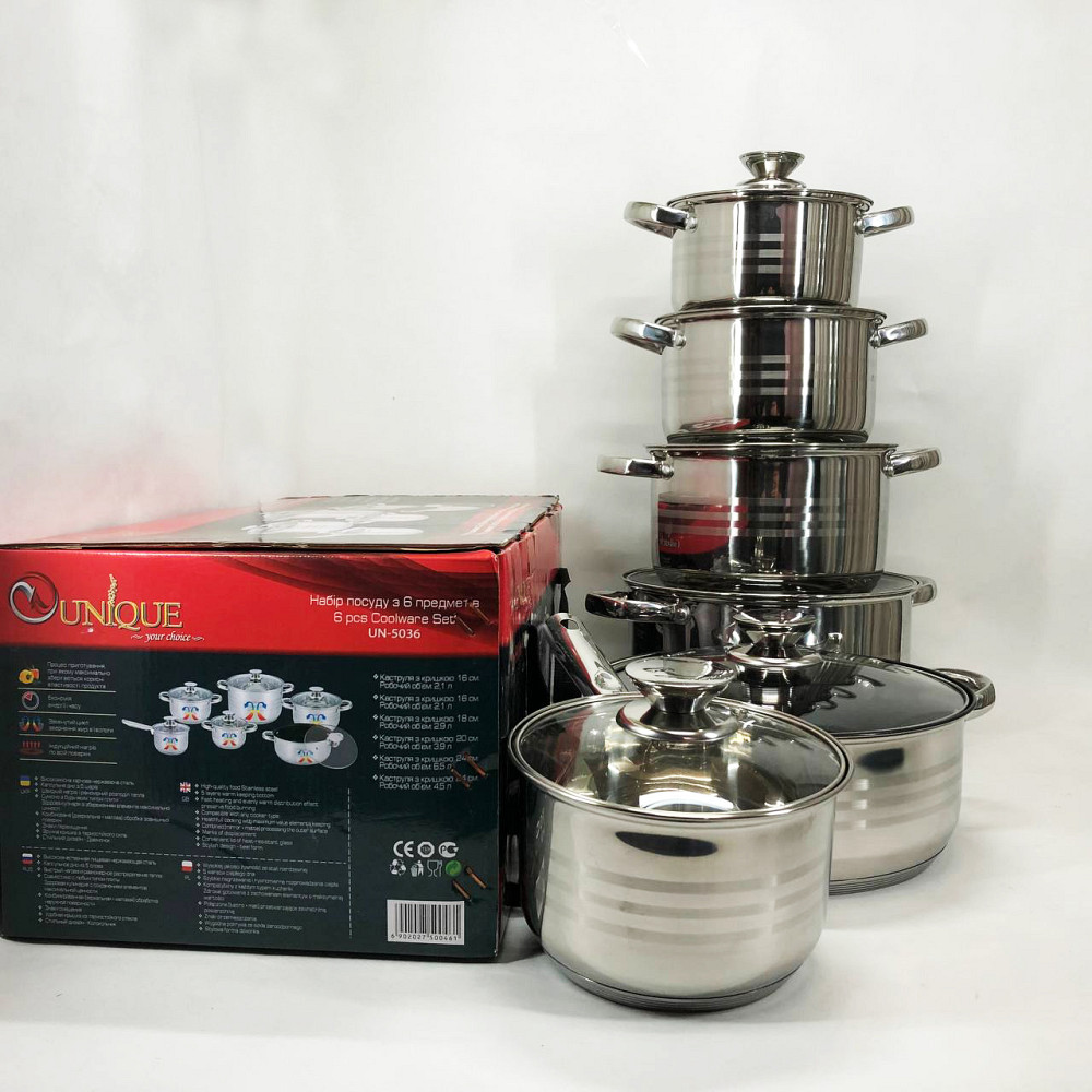 Хороший набір каструль UNIQUE UN-5036 12 шт, Каструлі посуд для електричних плит, Каструлі з кришками WJ-80 Івано-Франківськ - фото 10