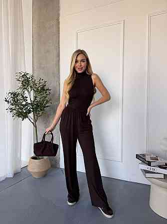 Женский базовый костюм двойка: топ американка и штаны палаццо вискоза Шоколадный, 40/44 Одесса