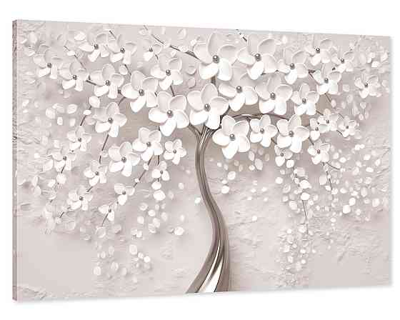 Картина холст у вітальню / спальню Дерево білі квіти     MLP_15  ( 60х30см ) 80x120 см Київ