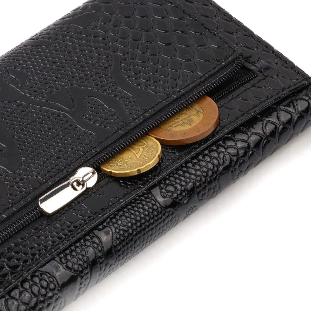 Фактурне жіноче лаковане портмоне з натуральної шкіри з тисненням під змію Чорне (CANPELLINI) Київ - фото 10