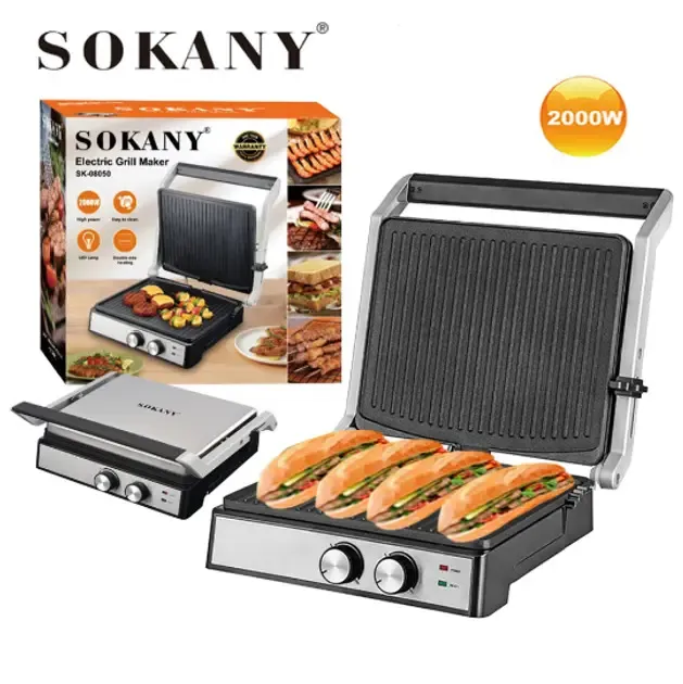 Домашний электрический гриль 2000 Вт, раскрытие на 180°, Sokany SK-08050 Коломыя - изображение 4