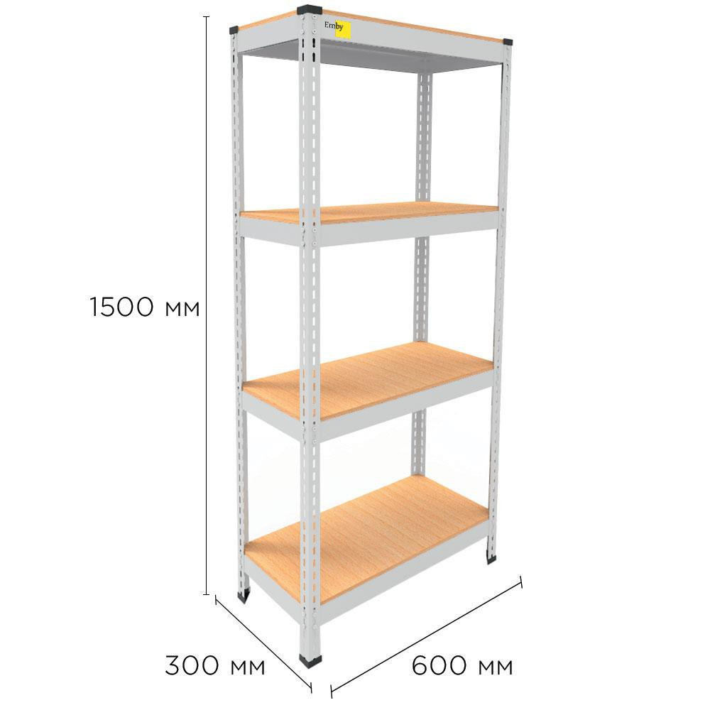 Металлический стеллаж Emby Light Series (размер 1500х600x600мм) 4 полки ДСП до 100кг Белый Винница - изображение 3