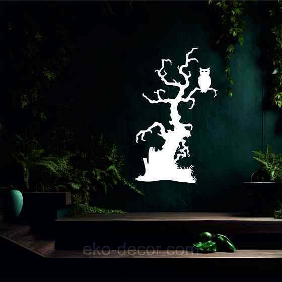 Декоративне настінне Панно «Хелловіїн, силует дерева», Декор на стіну 90*55 см, Білий Київ
