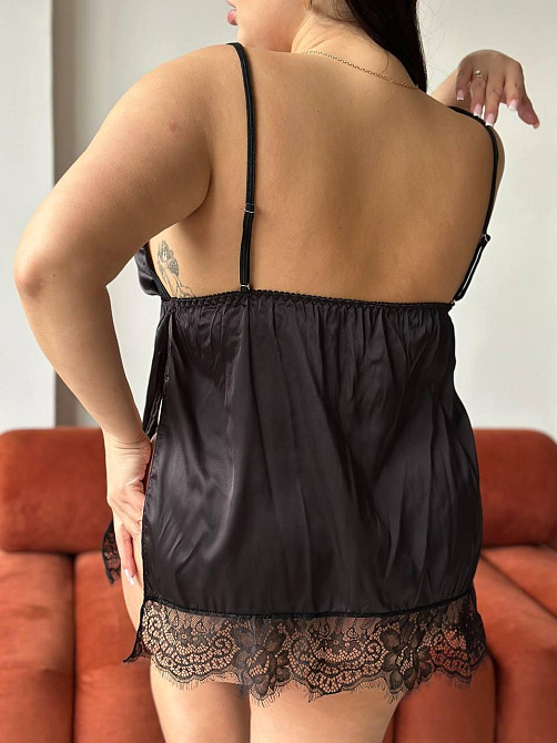 Сексуальний пеньюар великих розмірів PLUS SIZE короткий з мереживом на бретелях з трусиками ажурний з розрізами чорний 4XL Одеса - фото 8