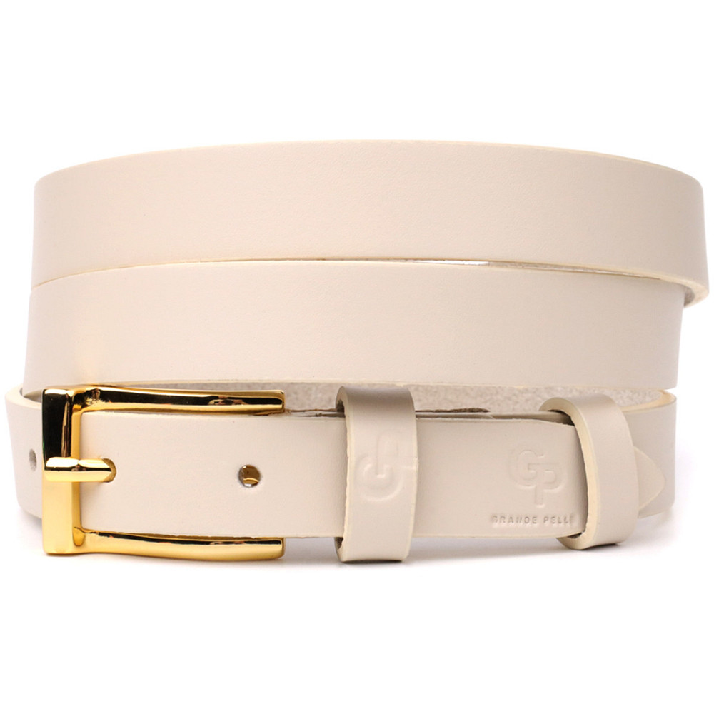 Красивий тонкий шкіряний ремінь для жінок GRANDE PELLE 22949 Молочний Київ - фото 1