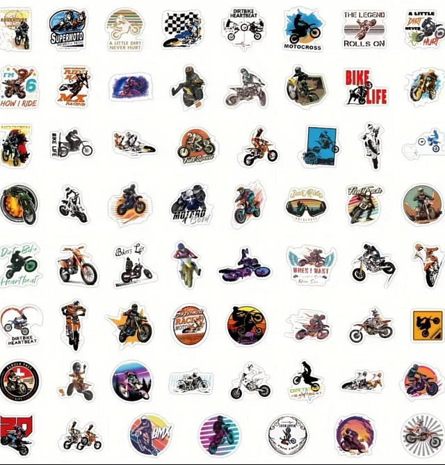 Наклейки Мотокрос 65 шт – набор стикеров для ноутбука, телефона, шлема Киев - изображение 2