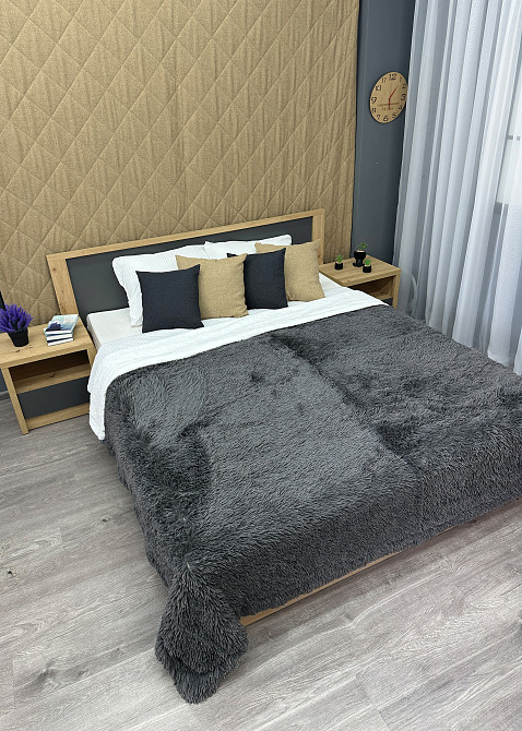 Плед-покривало 200х230 см (+-10см) Травка на овчині колір графітовий з білим (87-219) Київ - фото 5