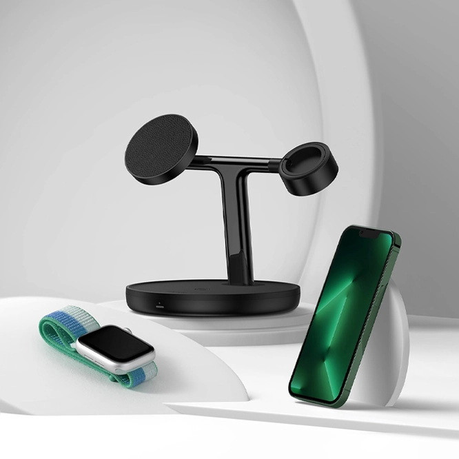 Бездротовий зарядний пристрій Baseus Swan 3 in 1 Wireless Magnetic Charging Bracket 20W WXTE000101 (Чорний) Миколаїв - фото 8