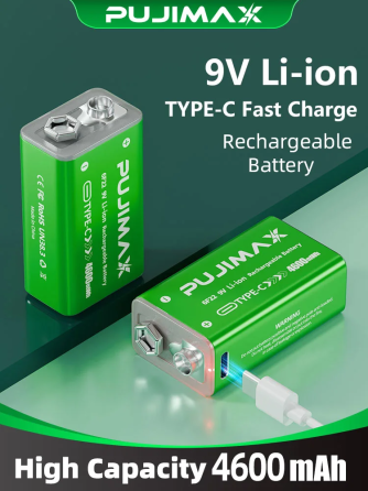 Акумуляторна батарея Pujimax 9В 4600 мВт/год Type-C модель 6F22 для металошукача (2 шт.) Зелений Вінниця