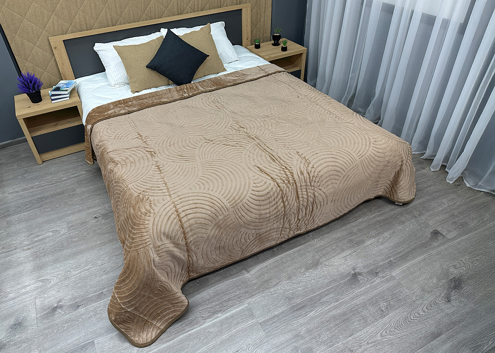 Покривало-плед "Преміум 3D-рельєф" ЄВРО 200х230 см колір бежевий (85-206) Київ - фото 4