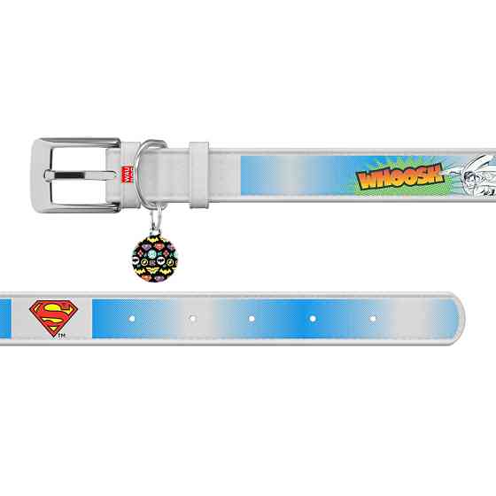 Нашийник для собак шкіряний WAUDOG Design з QR паспортом, малюнок "Супермен2", Ш 15 мм, Дов 26- Коломыя