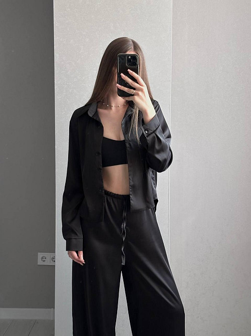 Женский базовый костюм двойка: рубашка и брюки из шелка армани Одесса - изображение 2