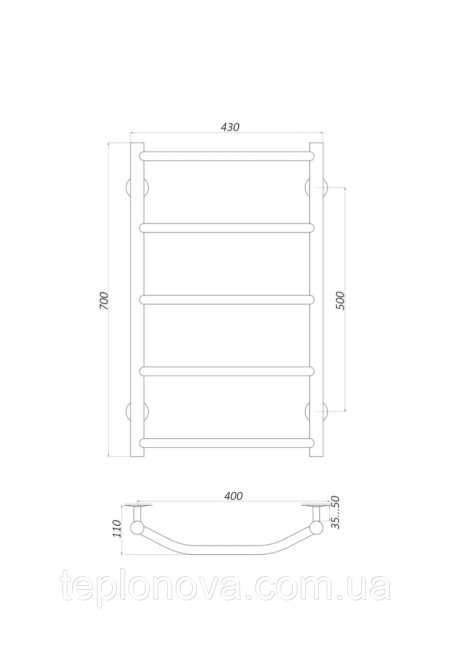 Рушникосушка Нержавійка UNIO 700x430-5 Драбинка Трапеція Чернівці - фото 3