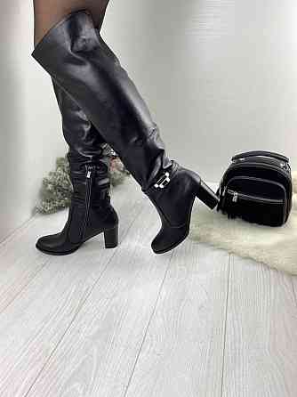 Kluchini Ботфорты женские KLUCHINI черные натуральная кожа высота 50 см обхват голени 36-39 см Коломия