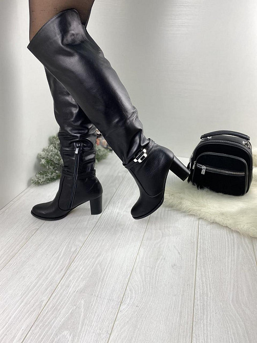 Kluchini Ботфорты женские KLUCHINI черные натуральная кожа высота 50 см обхват голени 36-39 см Коломия - фото 5