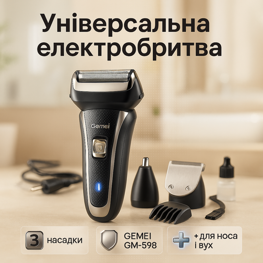 Бритва сеточная профессиональная GEMEI GM-598, Электробритва с двойной сеткой для гладкого бритья HU-13 Львов - изображение 18