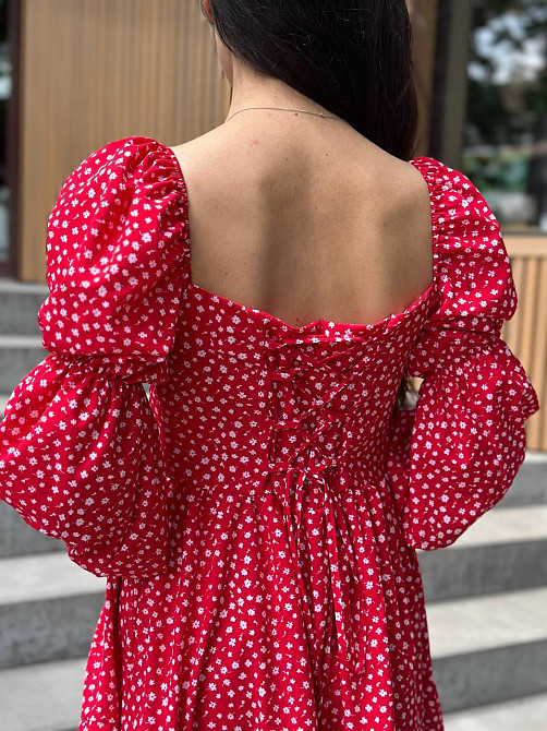 Жіноча сукня на гудзиках із зав’язками з тканини софт Червоний XS-S Харків - фото 3