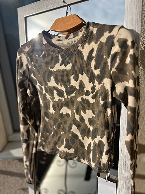 Реглан жіночий A-N 2761 лонгслів рубчик леопардовий принт one size, коричневий, one size Київ - фото 11