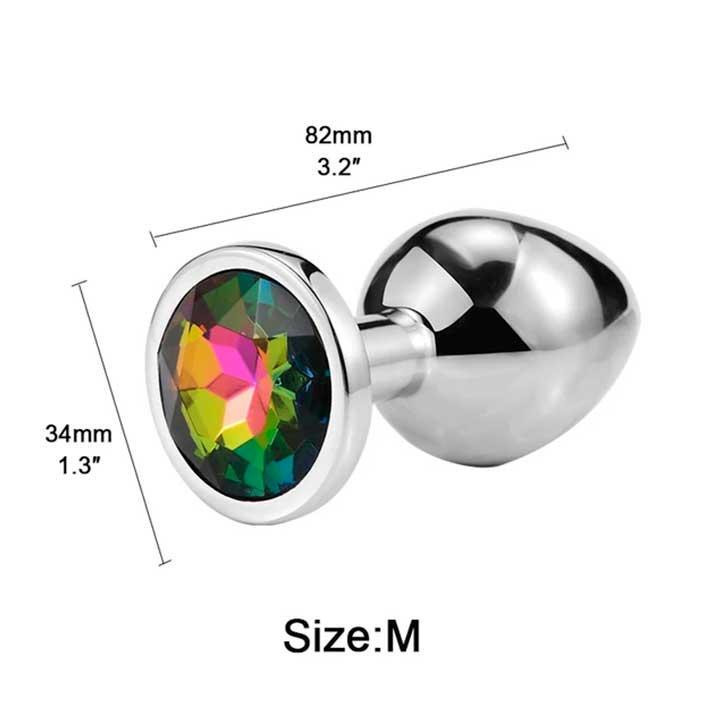 Сталева анальна пробка з кристалом Rainbow — 3.2x8.2 (см) — Анальні іграшки Вінниця - фото 1