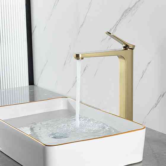 Смеситель для умывальника высокий GAPPO G1010-23 золото сатин Киев