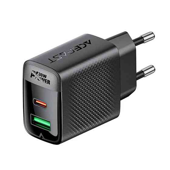 Мережевий зарядний пристрій ACEFAST A98 PD30W GaN (USB-C+USB-A) charger Black (6974316283263) Київ