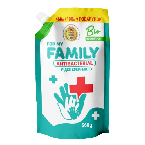 Крем-мило Очищувальна дія 560мл (дой-пак) антибактеріальне Нейтральний For my family Житомир - фото 1
