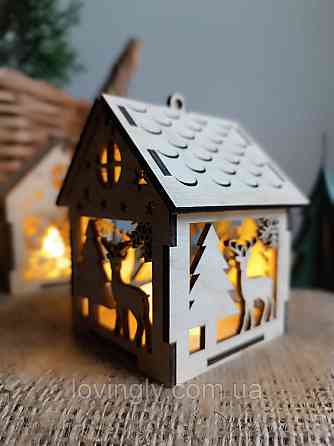 Еко-будиночок з дерева з LED підсвіткою 13 см -креативний подарунок і зимовий декор Ірпінь