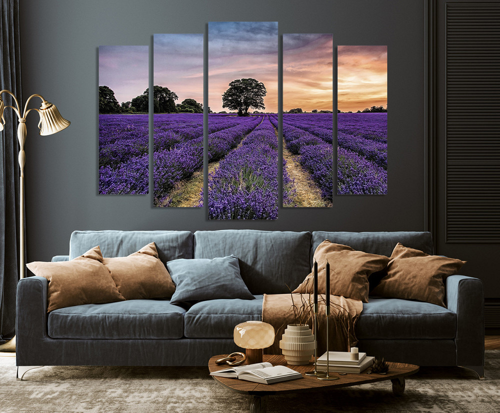 Модульна картина у вітальню/спальню Лавандове поле на заході сонця  LM018_5 105 x150 см Київ - фото 4