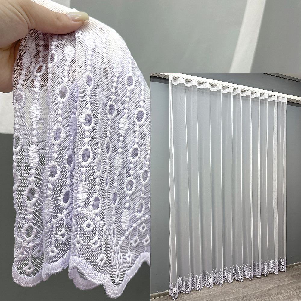 Тюль VR-Textil 1818т Грек-сетка с вышивкой и люрексом цвет Белый 300х270 см (42-0805) Киев - изображение 1