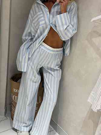 Жіноча смугаста піжама двійка з льону Одеса