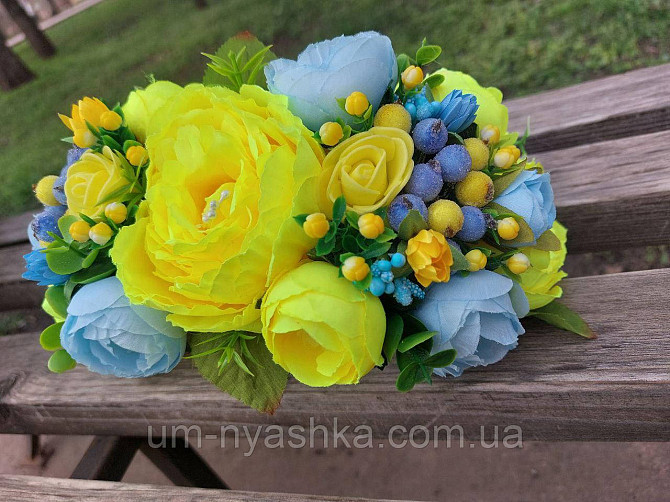 Ободок обруч з квітами "Піони великий жовто-блакитний" Кривий Ріг - фото 5