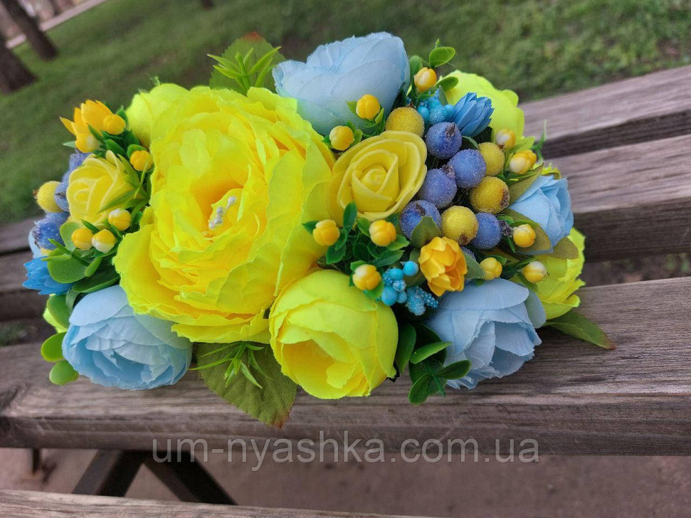 Ободок обруч з квітами "Піони великий жовто-блакитний" Кривий Ріг - фото 5