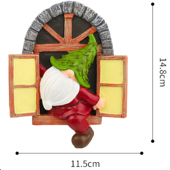 Садова фігура Гном в віконці 14.8 см Червоний. Полістоун Одеса