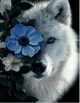 Алмазна картина Білий вовк у квітках Strateg розміром 40х50 см кр (JSFH85892) без підрамника, шт Київ - фото 1