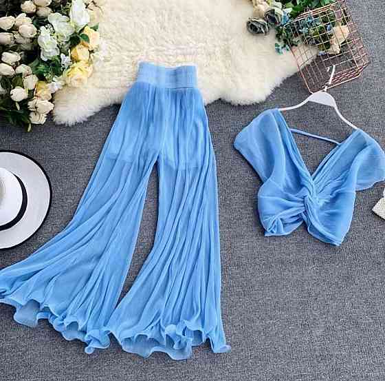 Жіночий літній повітряний костюм двійка: топ і штани шифон + підкладка Одеса