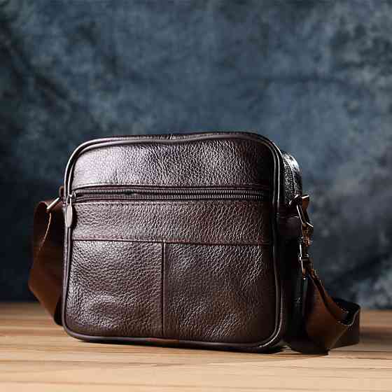 Горизонтальная удобная сумка с ручкой для мужчин из натуральной кожи Vintage 22940 Коричневый Киев