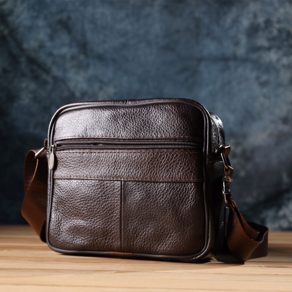 Горизонтальна зручна сумка з ручкою для чоловіків з натуральної шкіри Vintage 22940 Коричневий Київ - фото 3