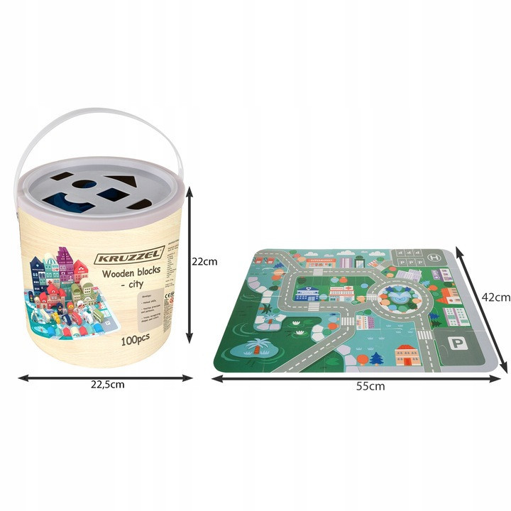 Детский Деревянный конструктор - город из 100 элементов с ковриком + сумка Kruzzel (19159) Нововолынск - изображение 10