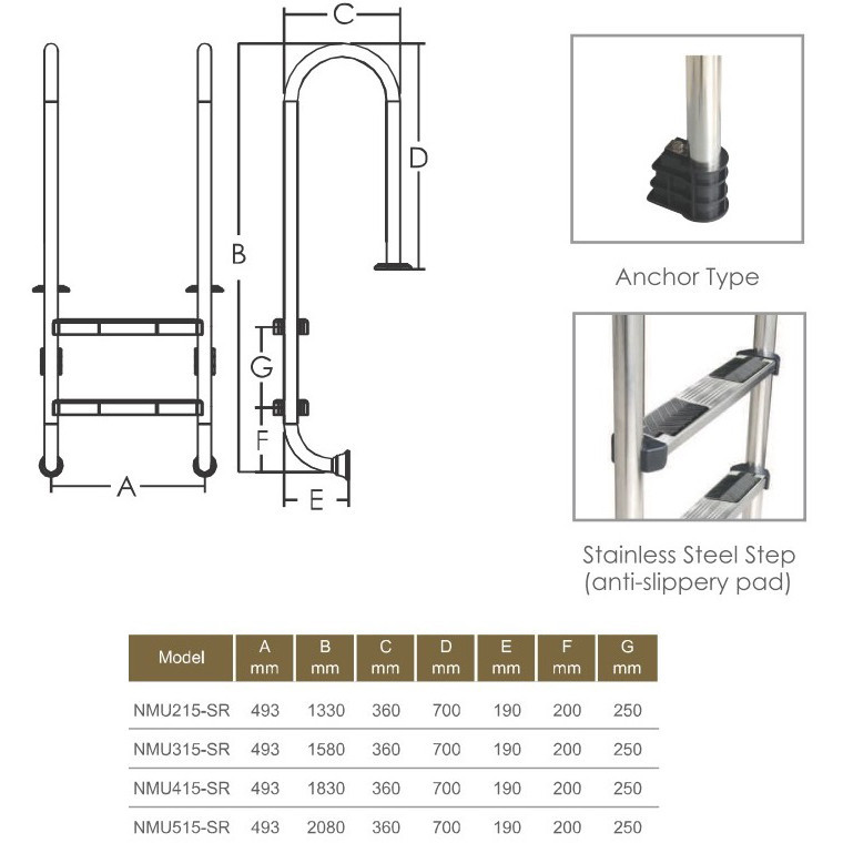 Сходи для басейнів Emaux Muro NMU315-SR (3 сходинки). AISI-316 Київ - фото 2