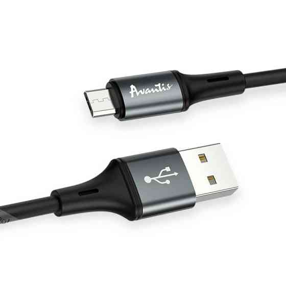 Кабель для зарядки Avantis USB - Micro USB, 1.2м, 2.4А черный, круглый силиконовая оплетка♥ Мукачево