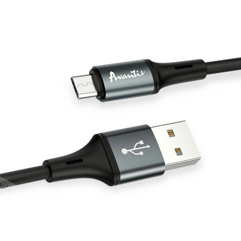 Кабель для зарядки Avantis USB - Micro USB, 1.2м, 2.4А черный, круглый силиконовая оплетка♥ Мукачево - изображение 1