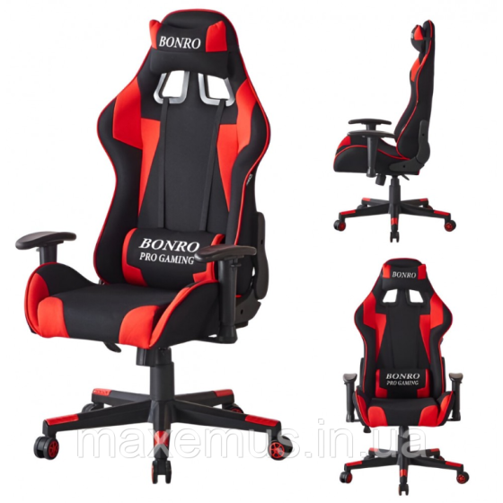 Кресло геймерское из ткани с регулировкой подлокотников B-142 компьютерное кресло для геймера черно-красное Мостиска